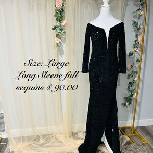 Stunning Black Sequin Long Sleeve Gown